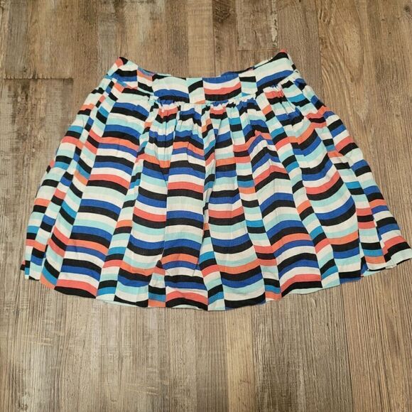 Kaari Blue Skirt Women 10 White Blue Geometric A Line Linen Pockets Work Casual - Picture 1 of 6